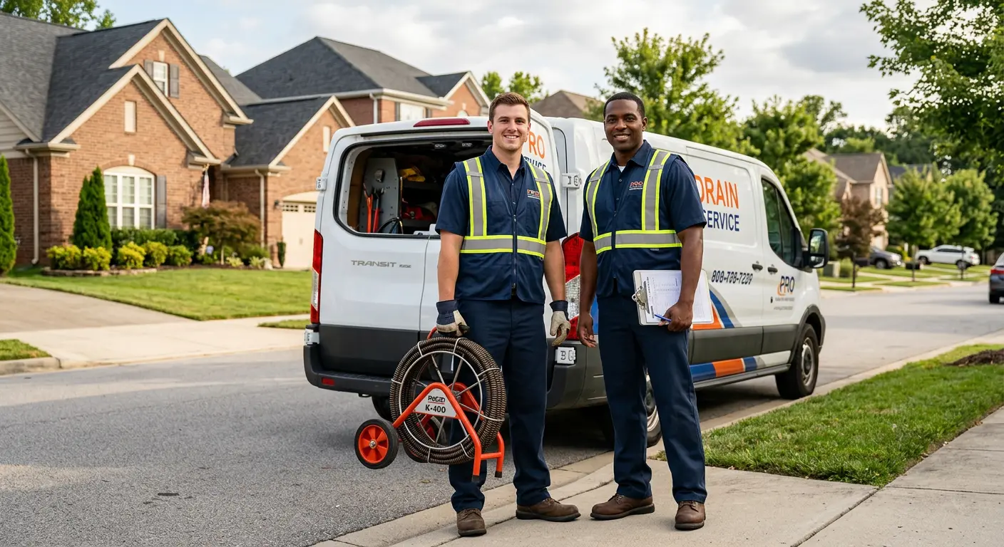 Sewer and drain service team with equipment ready for work in Kennett Square