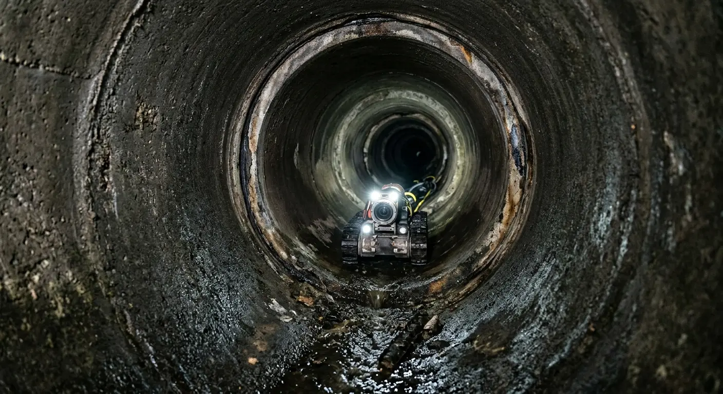 Robotic sewer camera inspecting pipe interior for Drain Snake Service in Kennett Square